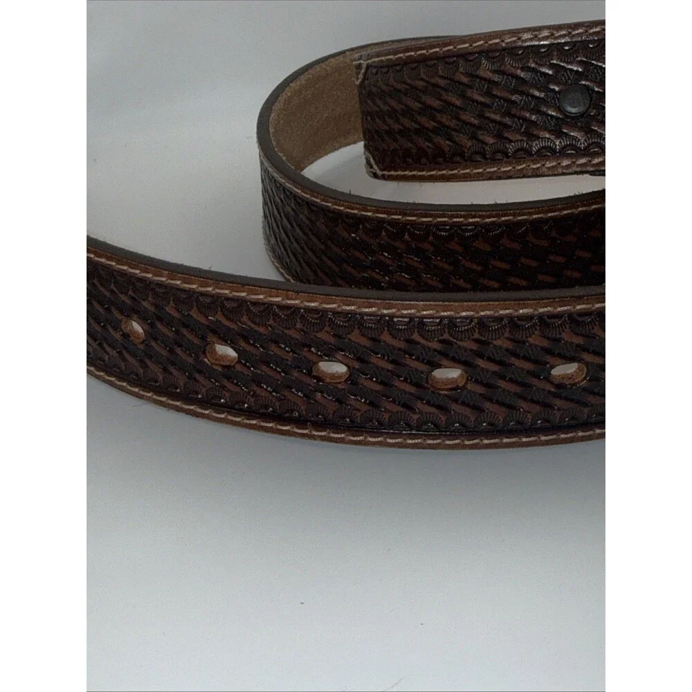 Justin Lone Star Western Leather Belt Mens Size 42 Brown C10098 Basketweave Exc